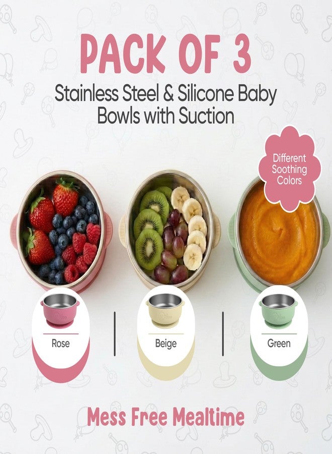 o'doe Baby Bowls – Stainless Steel Baby Feeding Bowls with Suction | Non-Slip Toddler Bowls for Self Feeding | BPA-Free Kids Bowls for Baby Food | Stainless Steel Bowls Kids - Image 2